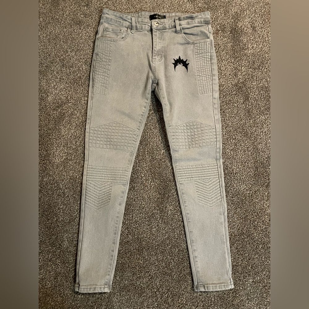 Gray Men's Jeans with Black Patch